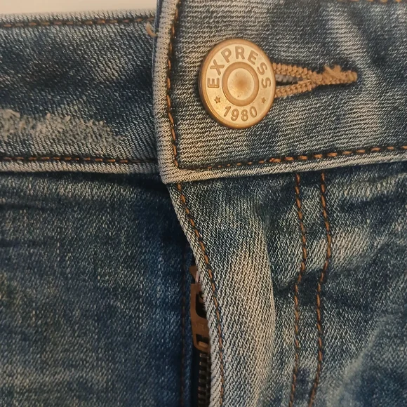 Express Light Blue Ripped Jean Shorts - Picture 7 of 8